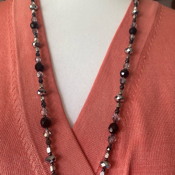 Black Lined Jasper Stone Necklace with Black and Metallic Beads - Picture 3 of 8